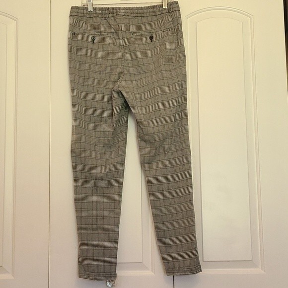 H & M Black & White Dogtooth Plaid Drawstring Pants Size M - Picture 3 of 9